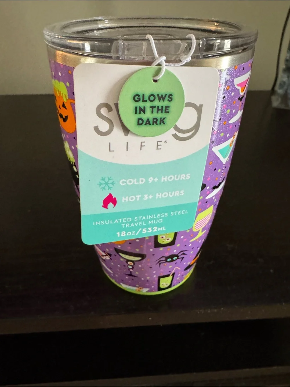 Halloween Party Travel Mug - Purple Spooky Print Swig 18 oz